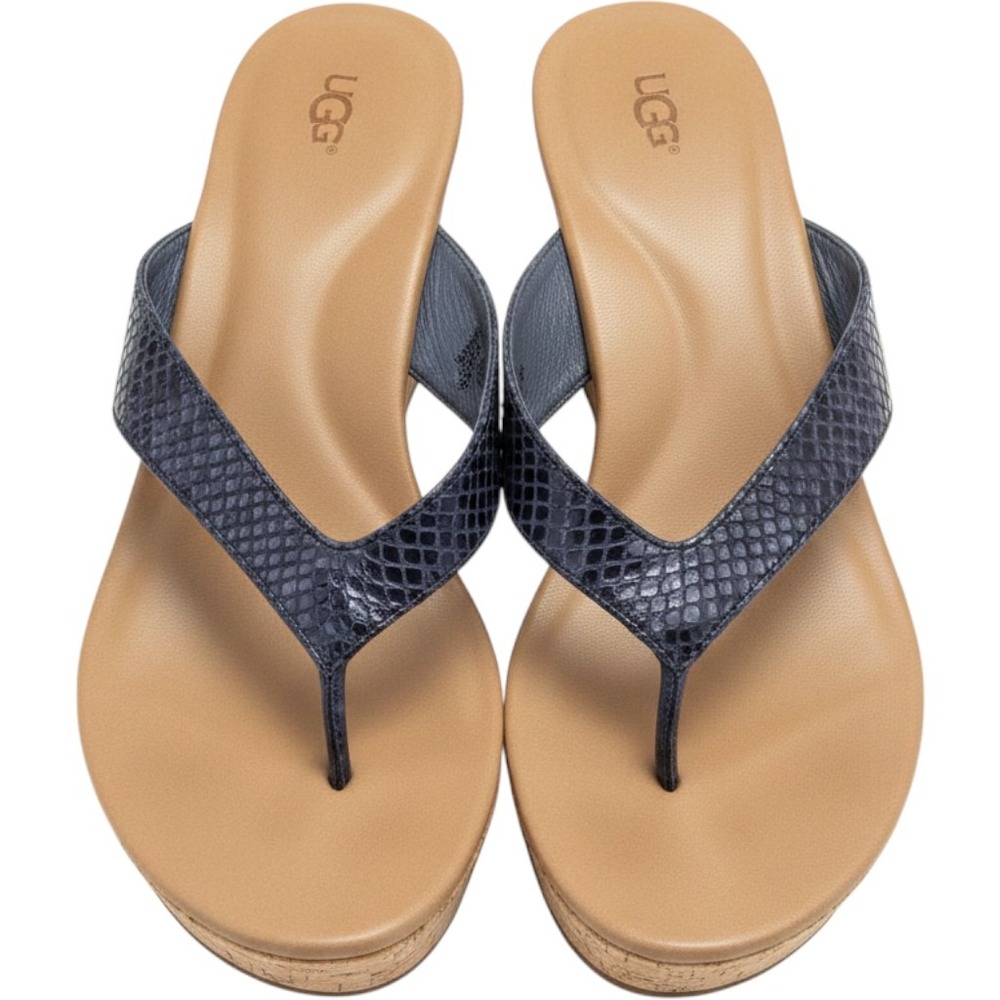 UGG Lucianna Navy Blue Snakeskin Embossed Cork Wedge Sandals 1011000 Mens 8.5